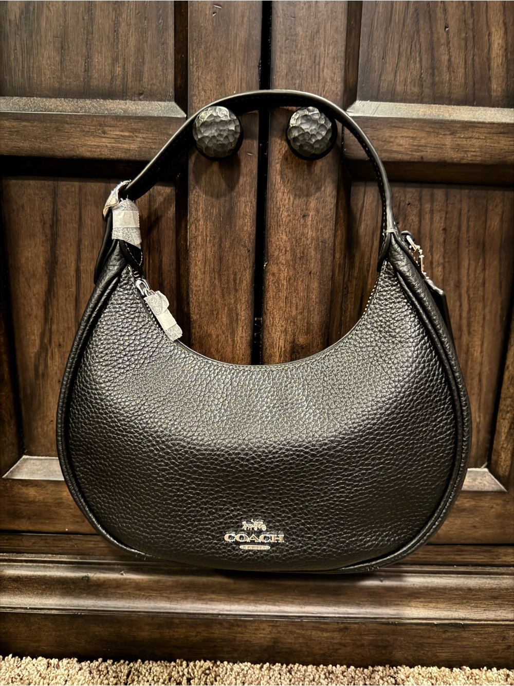 Coach  EMILY Black Pebbled Leather Crescent Shoulder Bag